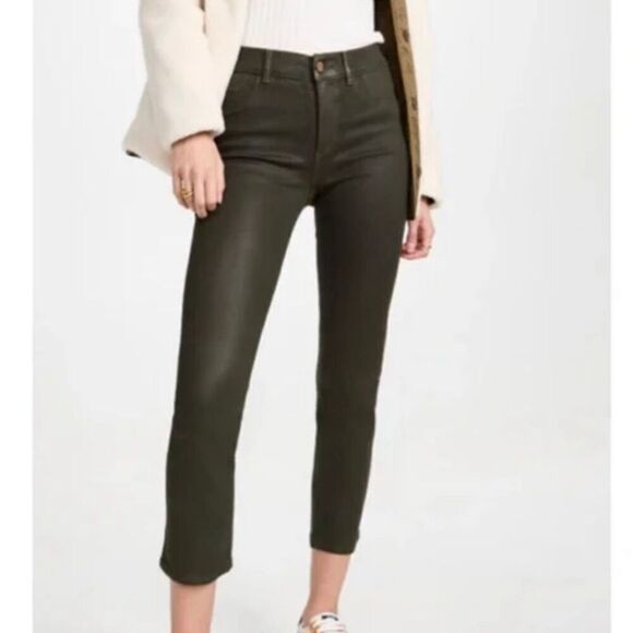 DL1961 NWT Mara straight leg green coated pant size 28 - Picture 1 of 16